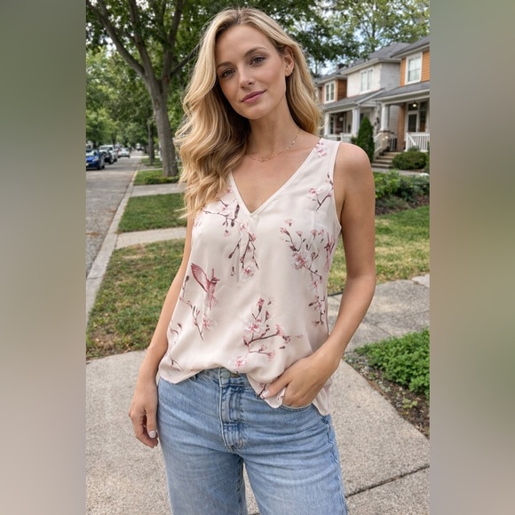 Dynamite Cream & Pink Bird Print Tank Top - Picture 2 of 8